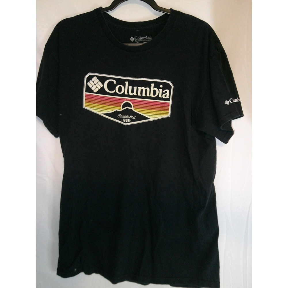Columbia Mens Black Short Sleeve T Shirt Graphic Logo Established 1938